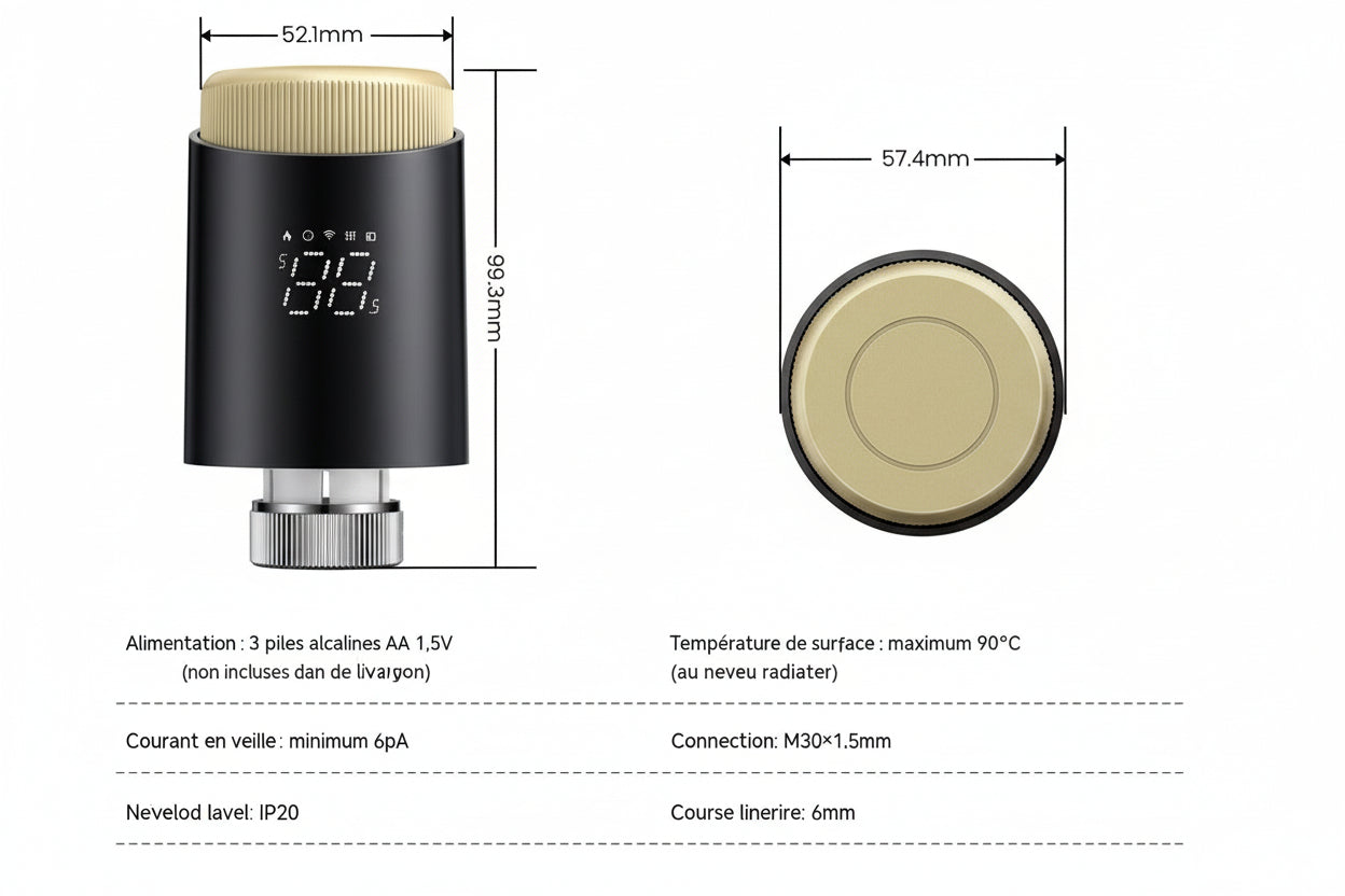 Vanne thermostatique connectée WiFi – contrôle à distance par smartphone, compatible Alexa & Google Home