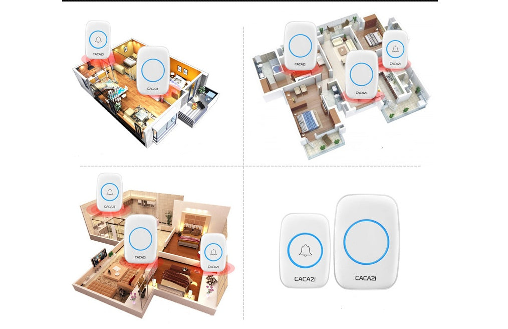 Sonnette sans fil longue portée 300m – plug & play, 1 bouton + 2 récepteurs, noir ou blanc