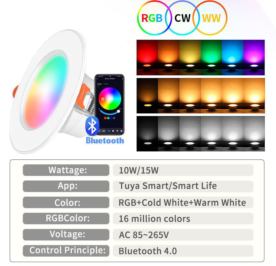 Spot LED connecté Bluetooth RGB dimmable – enceinte intégrée, 16 millions de couleurs, 10W/15W