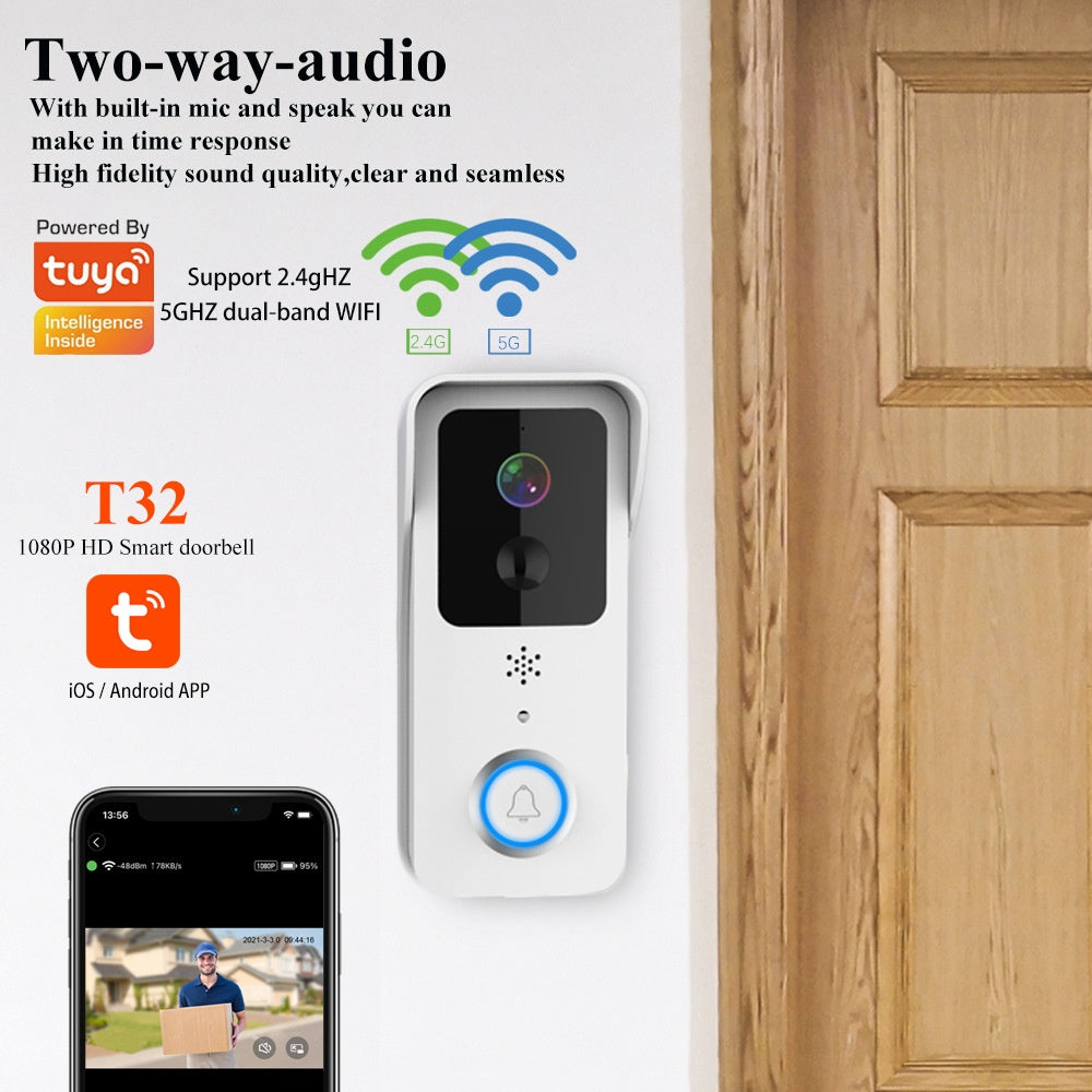 Sonnette vidéo WiFi 1080p – vision nocturne couleur 50m, audio bidirectionnel, Alexa & Google Home