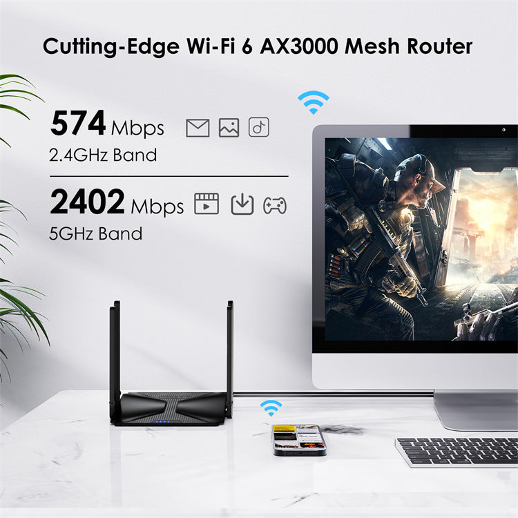 Routeur Wifi 6 AX3000 mesh dual band – 4 antennes 5 dbi, gigabit, couverture totale